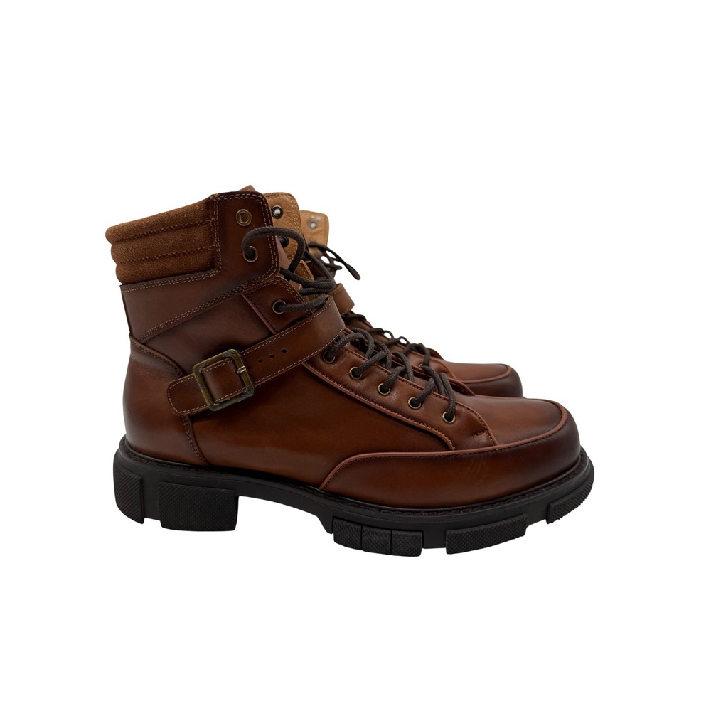 Marc Nolan Atlas Combat Boots Mens 8 Brown Excellent Leather Buckle Lug Sole